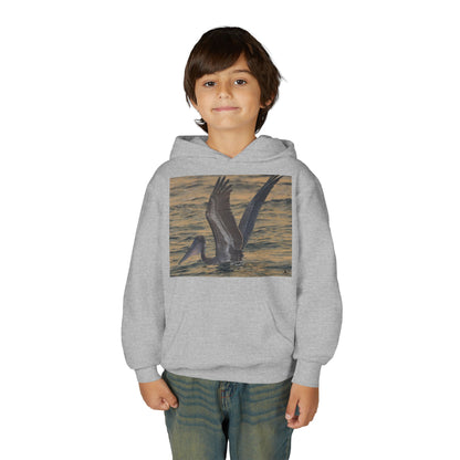 Youth Pelican Sunset Hoodie — Kids Beach Wildlife Pullover