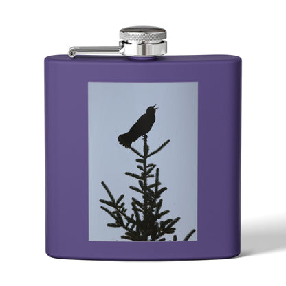 6oz Stainless Steel Flask — Silhouette Bird on Spruce Design