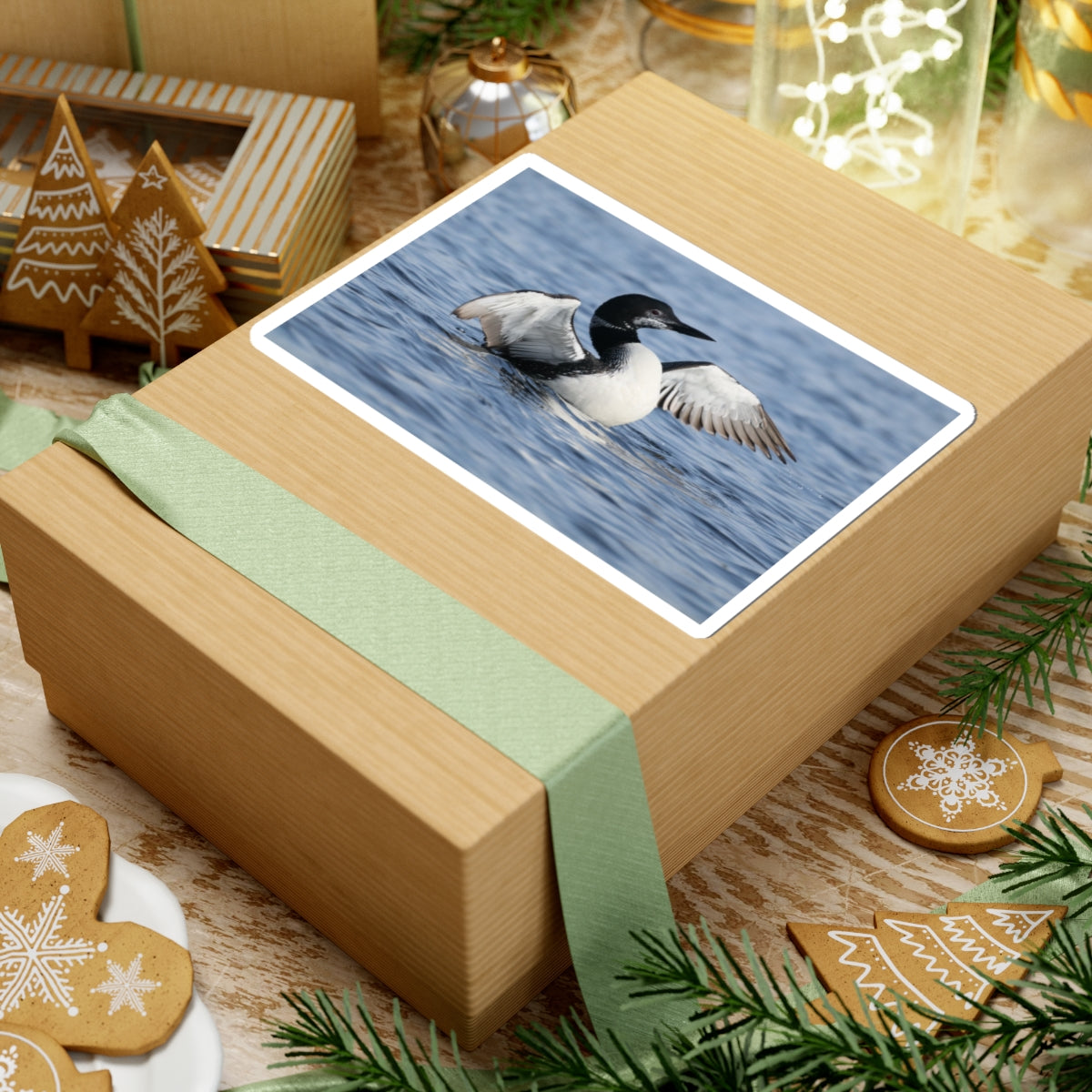 Common Loon Photo Sticker — Waterproof Kiss-Cut Sticker of Loon on Water