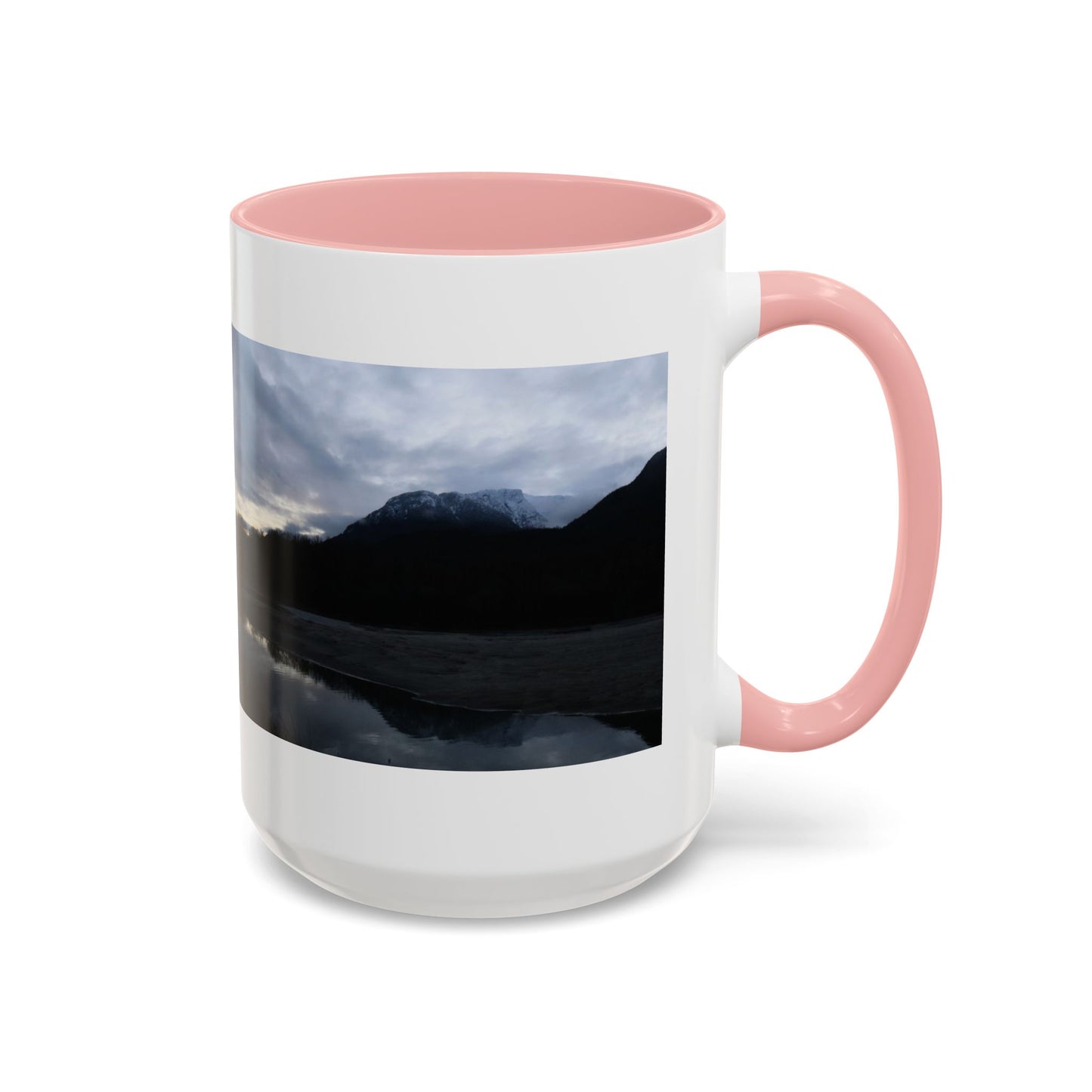 Scenic Mountain Lake Accent Coffee Mug — Moody Sunset Reflection (11oz & 15oz)