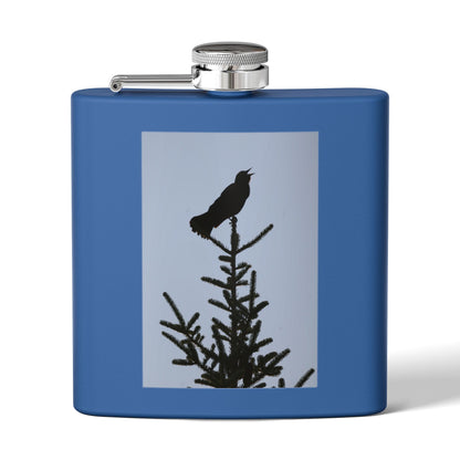 6oz Stainless Steel Flask — Silhouette Bird on Spruce Design