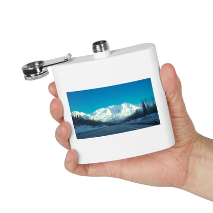 6oz Mountain Landscape Stainless Steel Flask – Snowy Peaks Photo Hip Flask