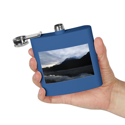 Mountain Lake Evening Stainless Steel Flask — 6oz Wilderness Hip Flask