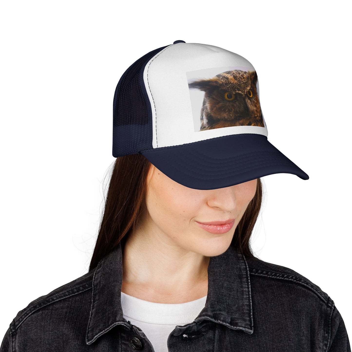 Owl Portrait Trucker Cap — Rustic Wildlife Snapback Hat