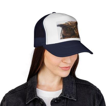 Owl Portrait Trucker Cap — Rustic Wildlife Snapback Hat