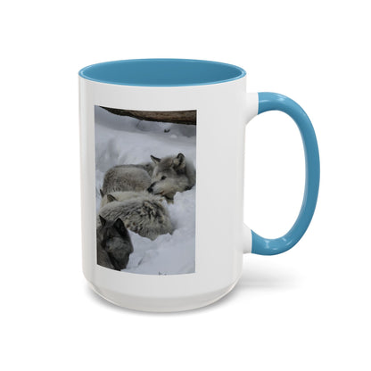 Wolf Pack Coffee Mug – Accent Black Handle 11/15oz, Winter Wildlife Photo