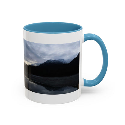 Scenic Mountain Lake Accent Coffee Mug — Moody Sunset Reflection (11oz & 15oz)