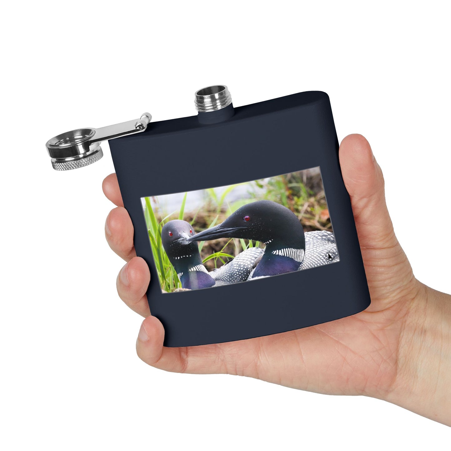 6oz Stainless Steel Flask — Loon Pair Nature Photo Flask for Outdoors & Gifts