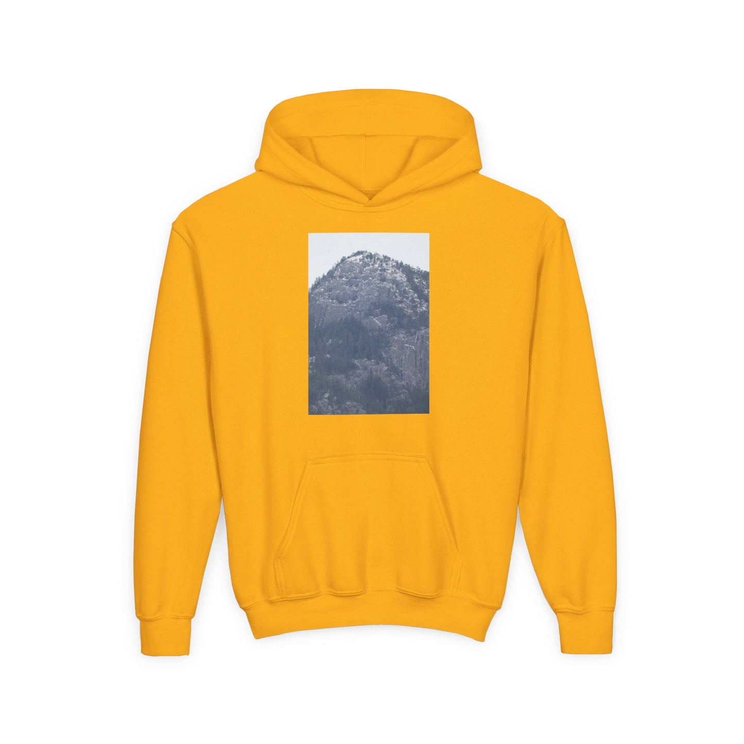 Mountain Peak Youth Hoodie — Winter Snow Scenic Graphic Sweatshirt