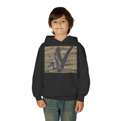 Youth Pelican Sunset Hoodie — Kids Beach Wildlife Pullover