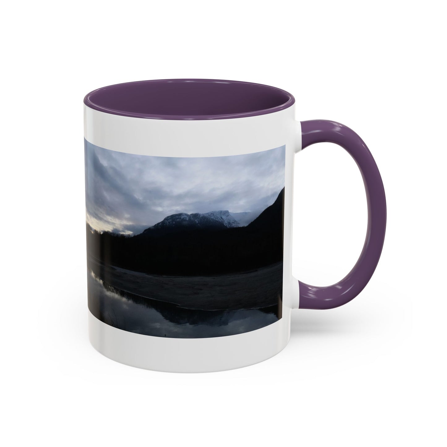 Scenic Mountain Lake Accent Coffee Mug — Moody Sunset Reflection (11oz & 15oz)