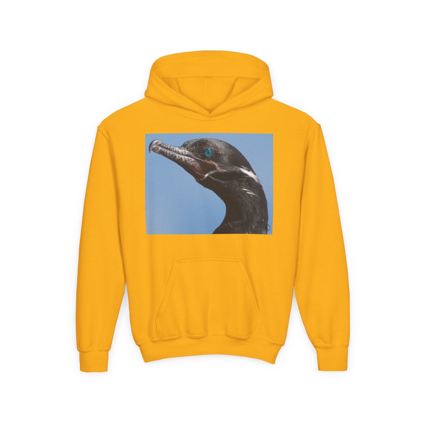 Youth Hoodie with Close-Up Cormorant Photo — Nature-Lover Kids Pullover