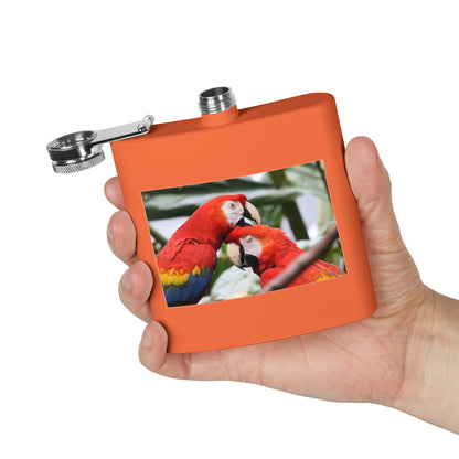 Parrot Photo Stainless Steel Flask — 6oz Tropical Scarlet Macaw Hip Flask
