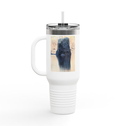 40oz Insulated Travel Mug with Scenic Forest Lake Photo