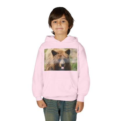 Youth Bear Hoodie — Cute Tongue-Out Bear Photo Kids Pullover