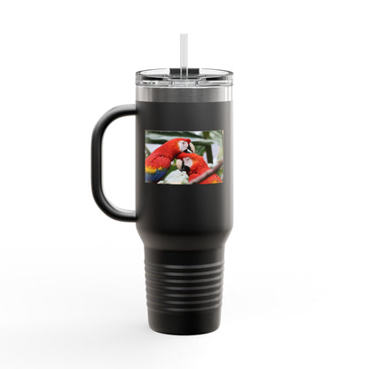40oz Insulated Travel Mug — Colorful Macaw Parrot Photo, Double-Wall Tumbler for Travel & Outdoor