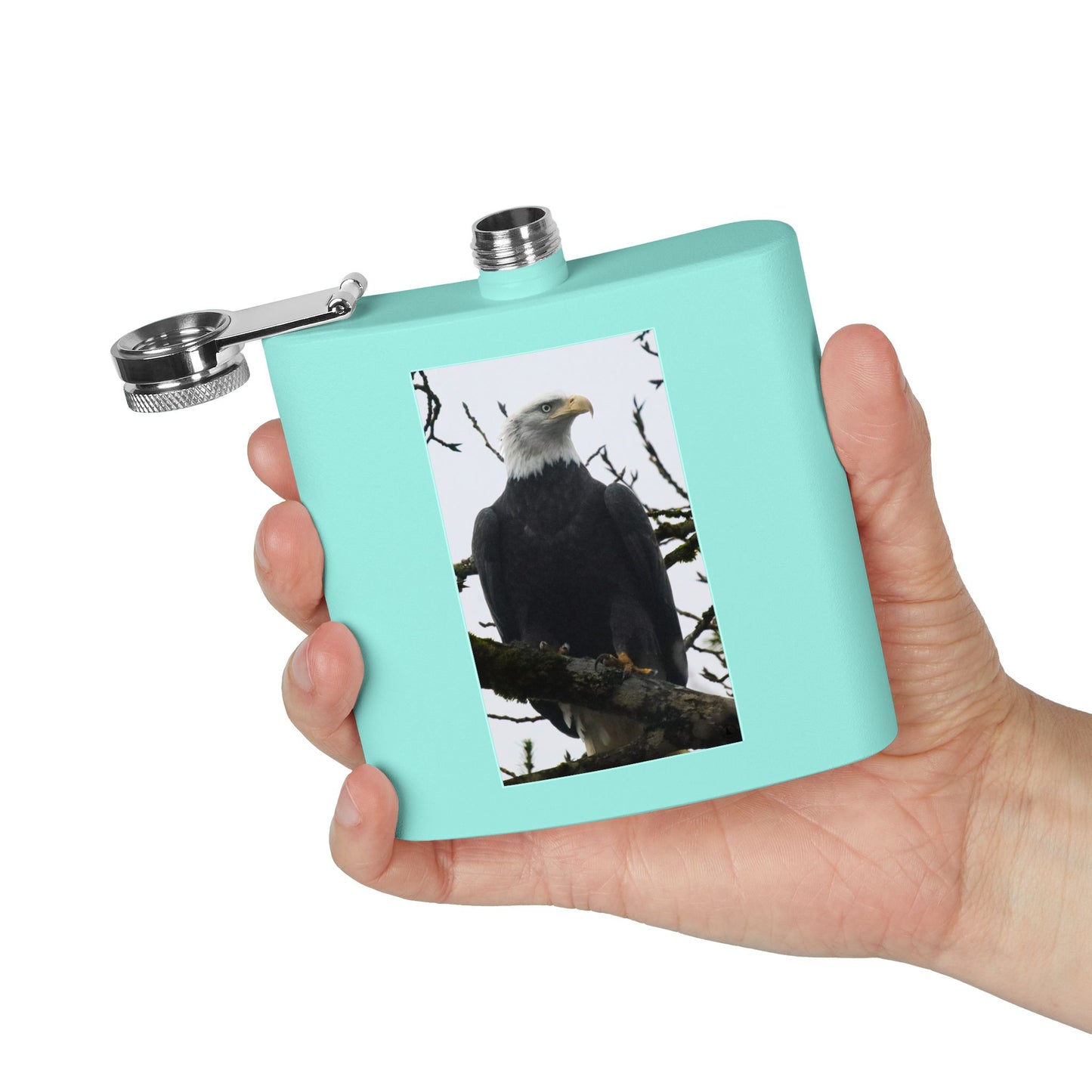 Eagle Photo Flask – 6oz Stainless Steel Hip Flask, Patriotic Wildlife Gift