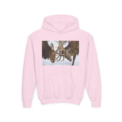 Fighting Deer Antlers Youth Hoodie | Wildlife Nature Illustration