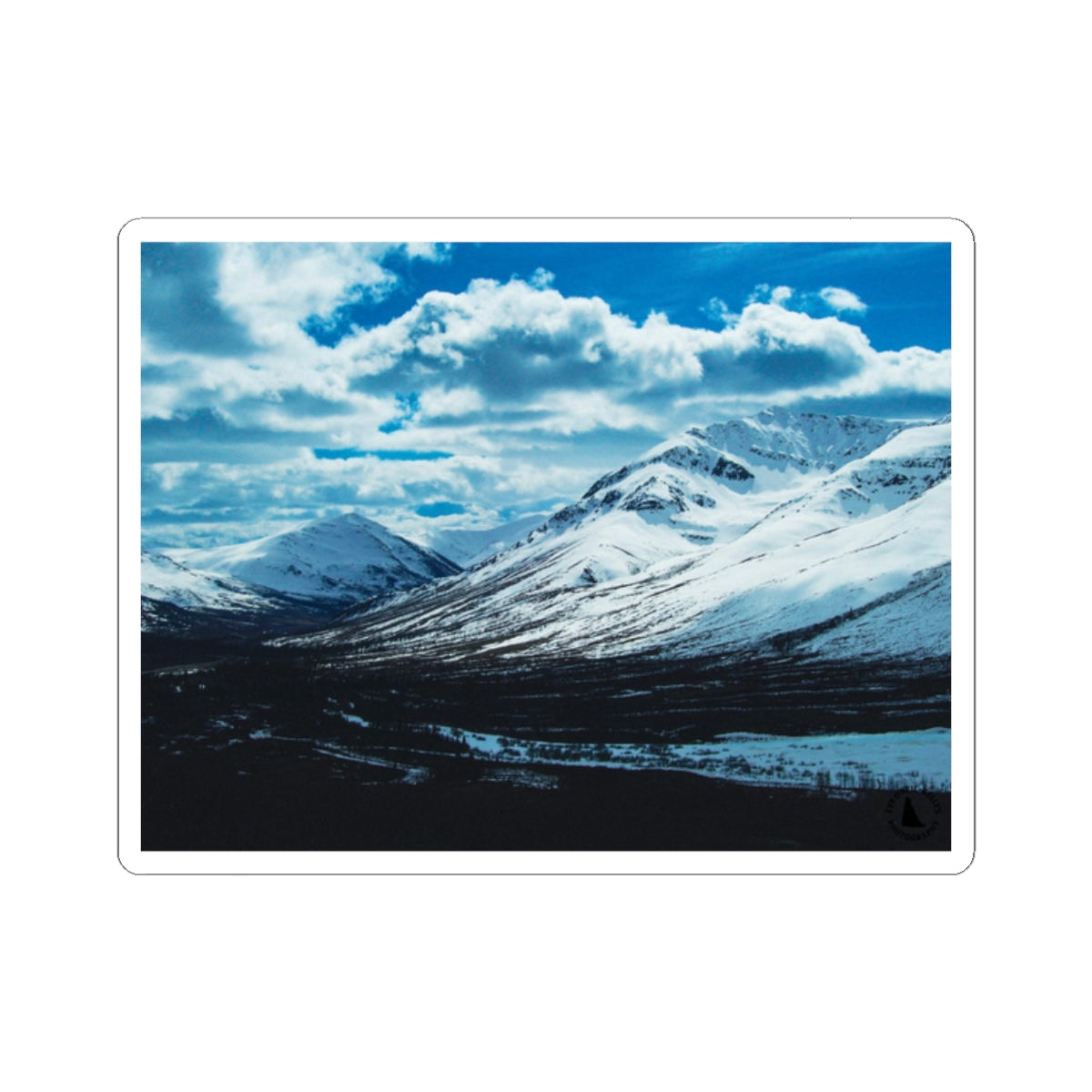 Snowy Mountain Landscape Kiss-Cut Sticker — Arctic Scenery Laptop Decal