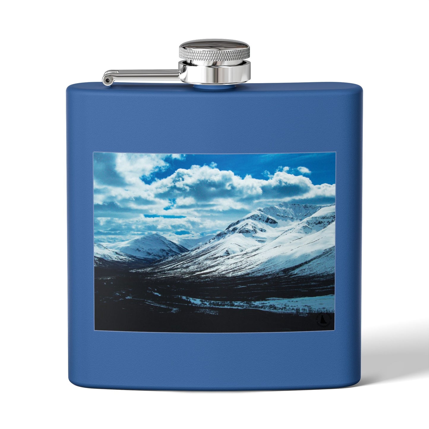 Mountain Winter Scene 6oz Stainless Steel Flask — Snowy Peaks Travel Hip Flask