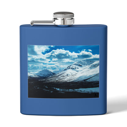 Mountain Winter Scene 6oz Stainless Steel Flask — Snowy Peaks Travel Hip Flask