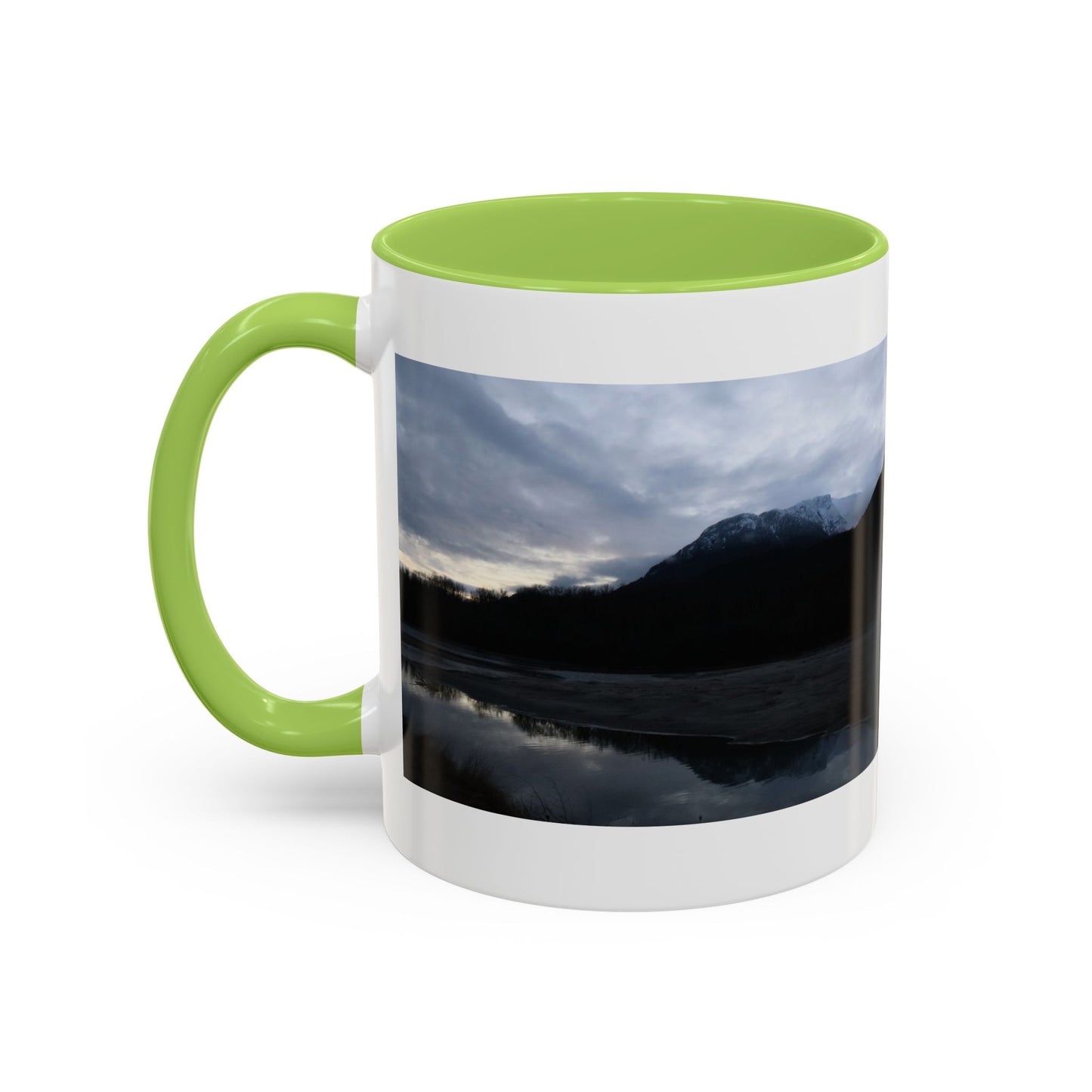 Scenic Mountain Lake Accent Coffee Mug — Moody Sunset Reflection (11oz & 15oz)