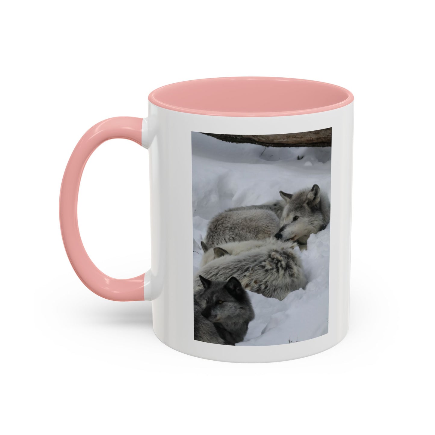 Wolf Pack Coffee Mug – Accent Black Handle 11/15oz, Winter Wildlife Photo