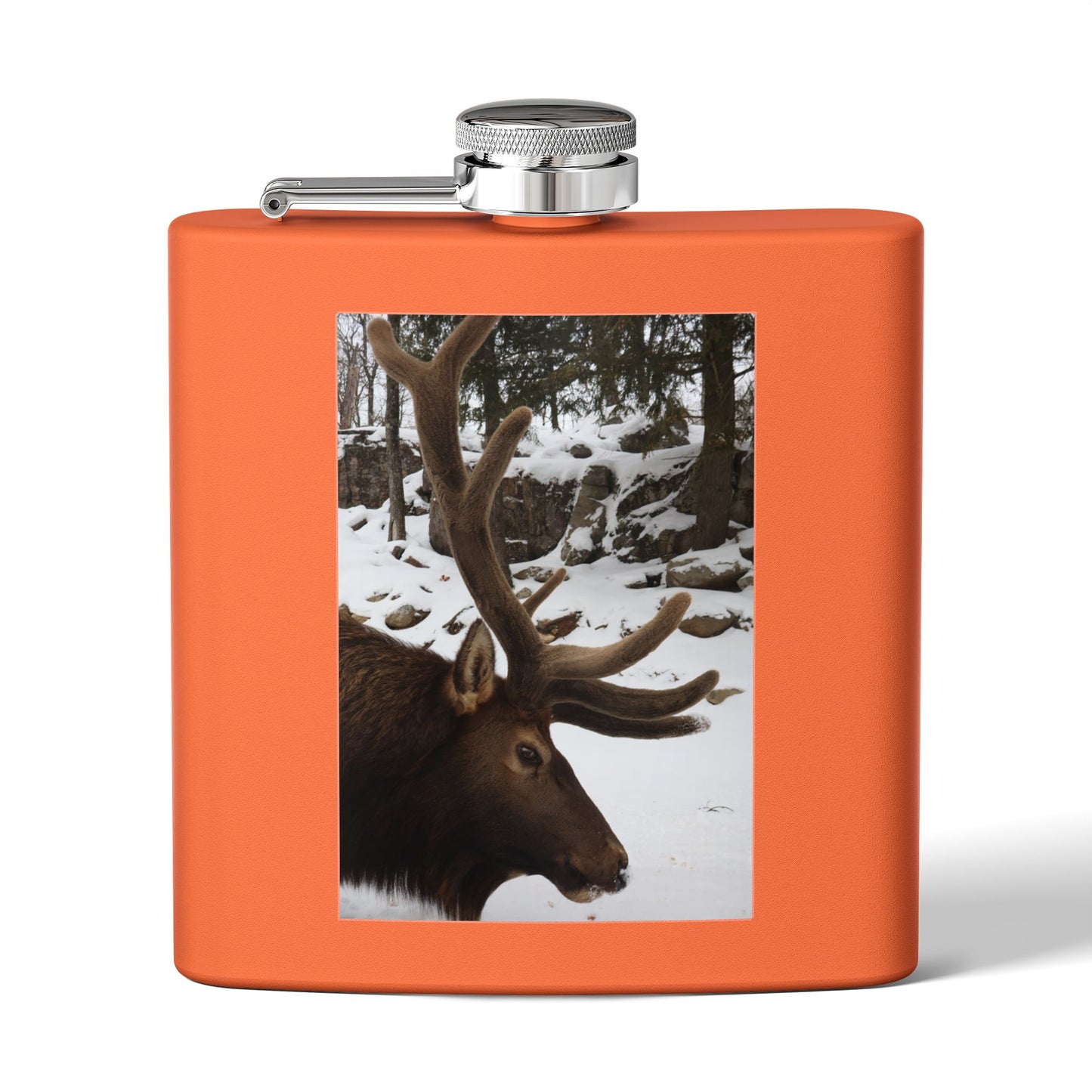 6oz Stainless Steel Flask – Winter Elk Photo Hip Flask, Outdoor Hunting Gift