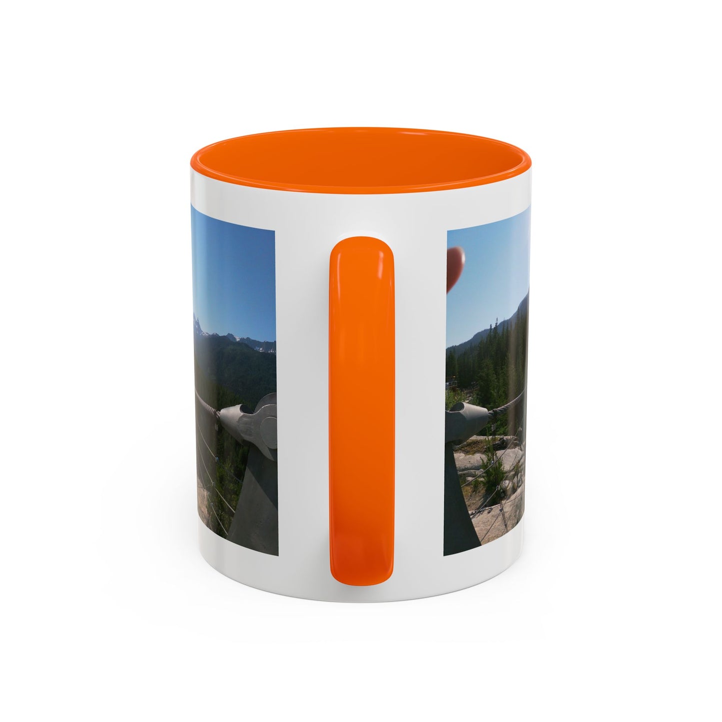 Bridge Trail Scenic Coffee Mug — Mountain Suspension Bridge Photo Accent Mug
