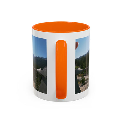 Bridge Trail Scenic Coffee Mug — Mountain Suspension Bridge Photo Accent Mug