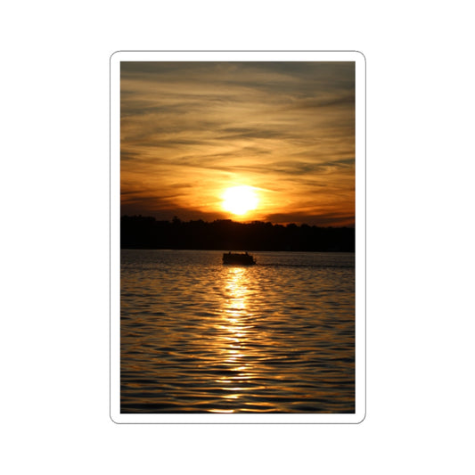 Sunset Over Lake Kiss-Cut Sticker — Golden Sunset Reflection Sticker