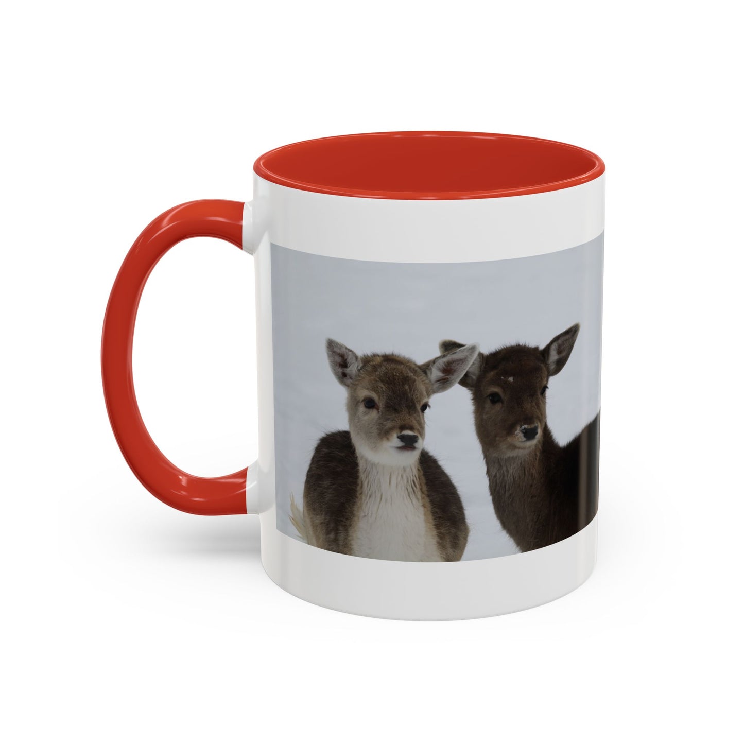 Deer Pair Accent Coffee Mug — Cute Winter Wildlife Ceramic Mug (11/15oz)
