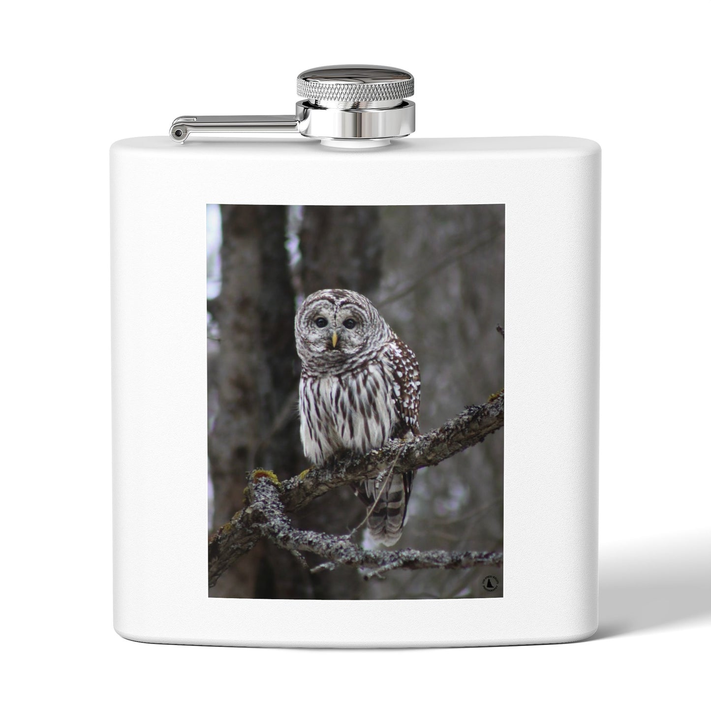 6oz Stainless Flask with Barred Owl Photo – Wildlife Nature Gift