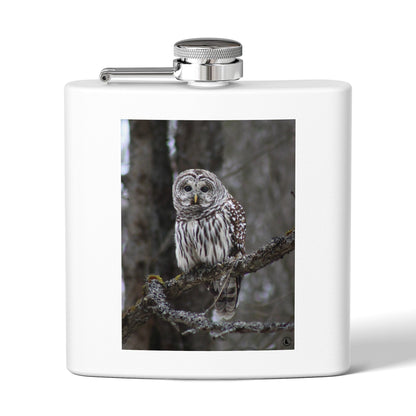 6oz Stainless Flask with Barred Owl Photo – Wildlife Nature Gift