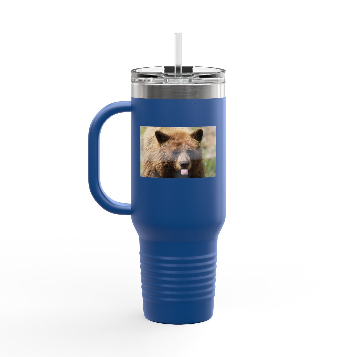 40oz Insulated Travel Mug — Photoreal Bear Photo, Stainless Steel Tumbler with Straw & Handle