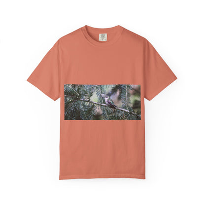 Emerald Wings: Hummingbird in Conifer Haven, Wildlife Macro Photographyphotography shirts