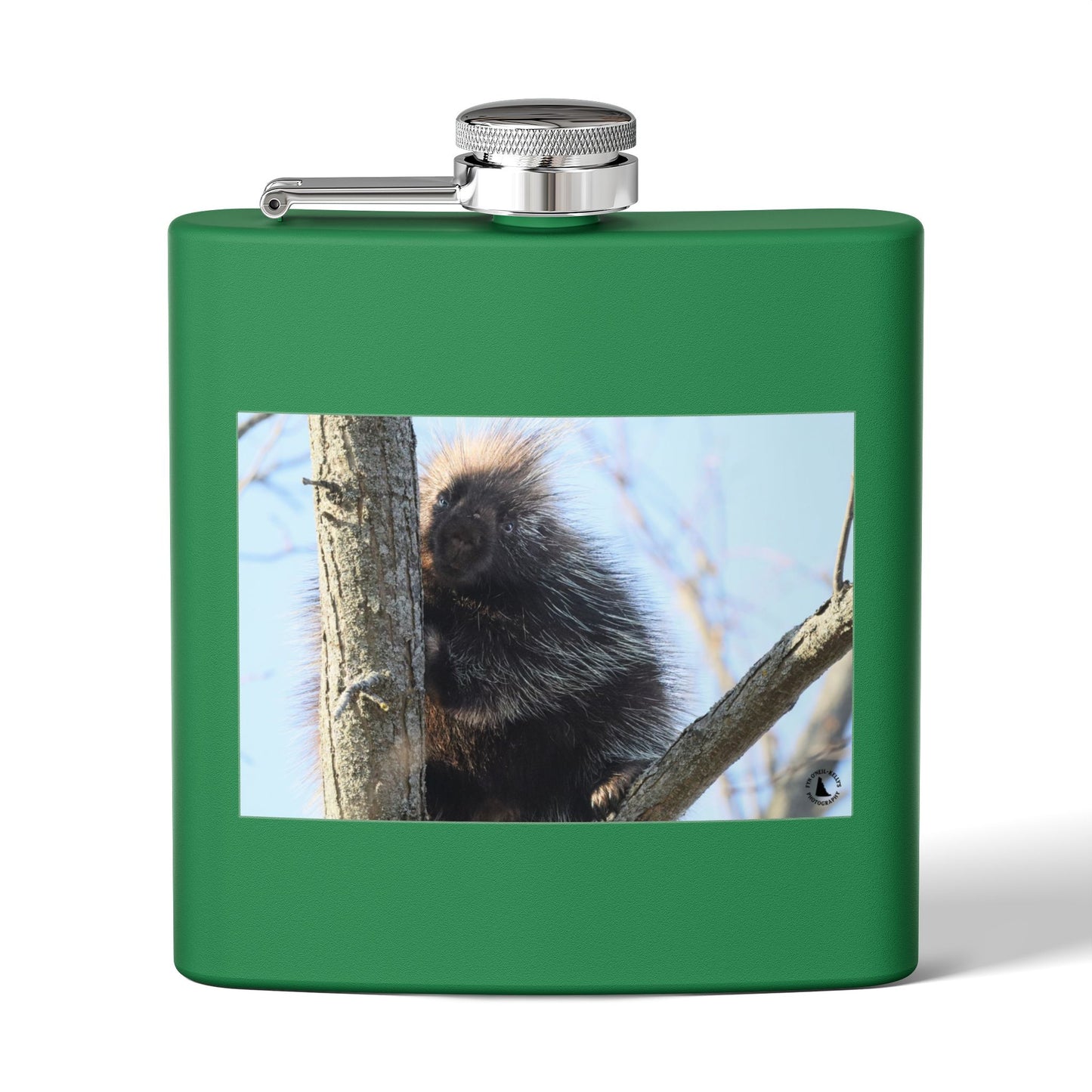 Porcupine Photo Stainless Steel Flask — 6oz Wildlife Hip Flask