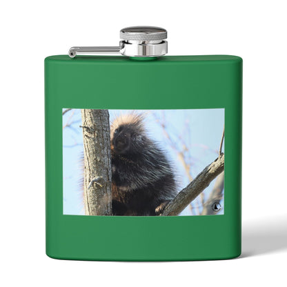 Porcupine Photo Stainless Steel Flask — 6oz Wildlife Hip Flask