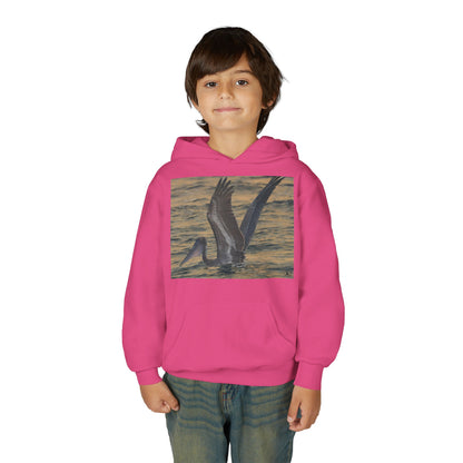 Youth Pelican Sunset Hoodie — Kids Beach Wildlife Pullover
