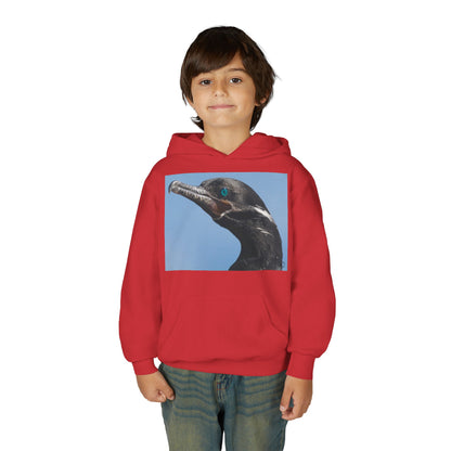 Youth Hoodie with Close-Up Cormorant Photo — Nature-Lover Kids Pullover