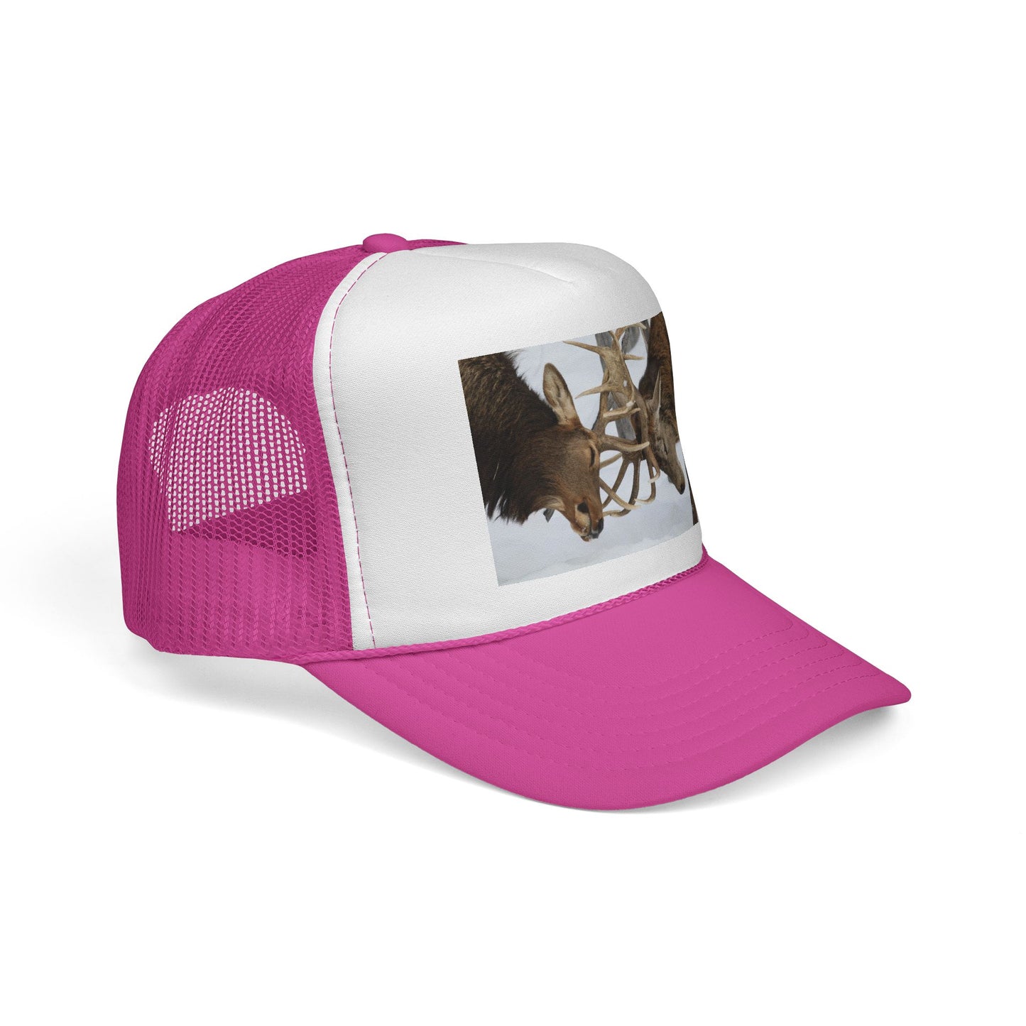 Bull Elk Wrestling Trucker Cap — Wildlife Hunting Nature Hat