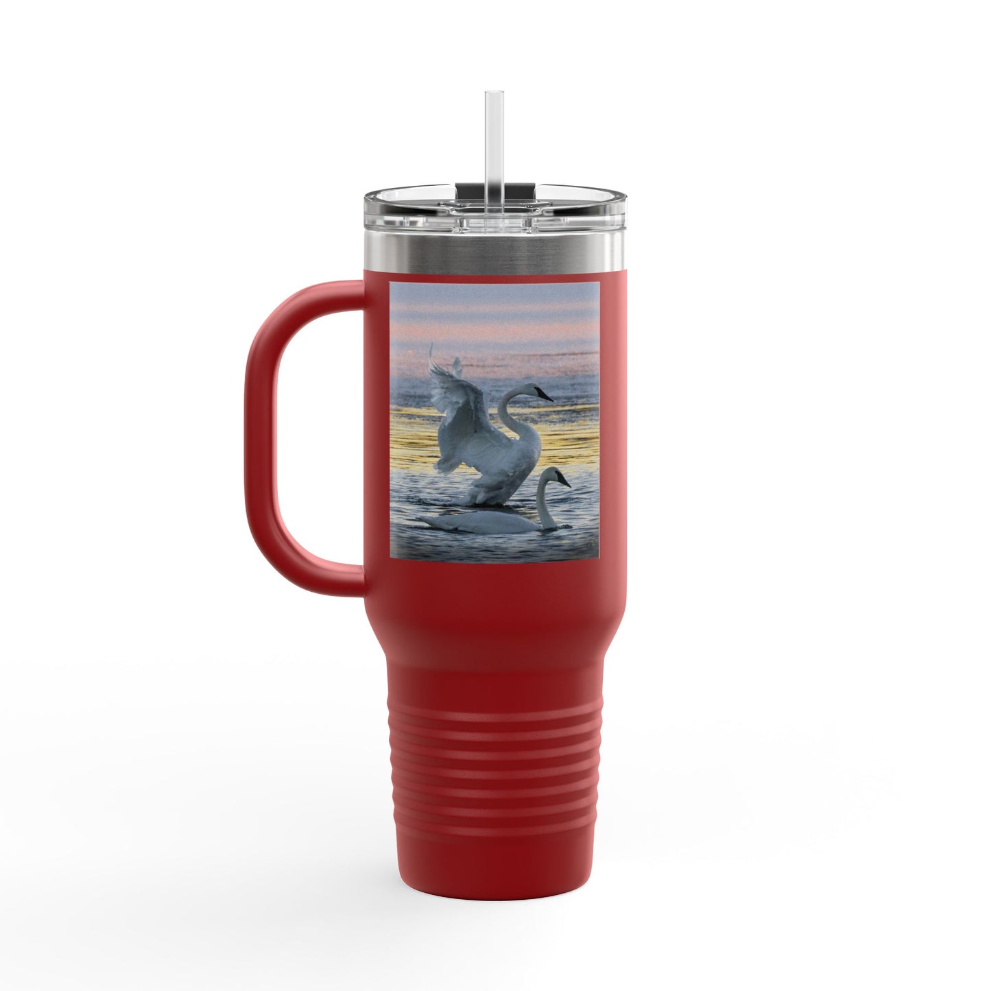 40oz Insulated Travel Mug — Swans at Sunrise Scenic Drink Tumbler