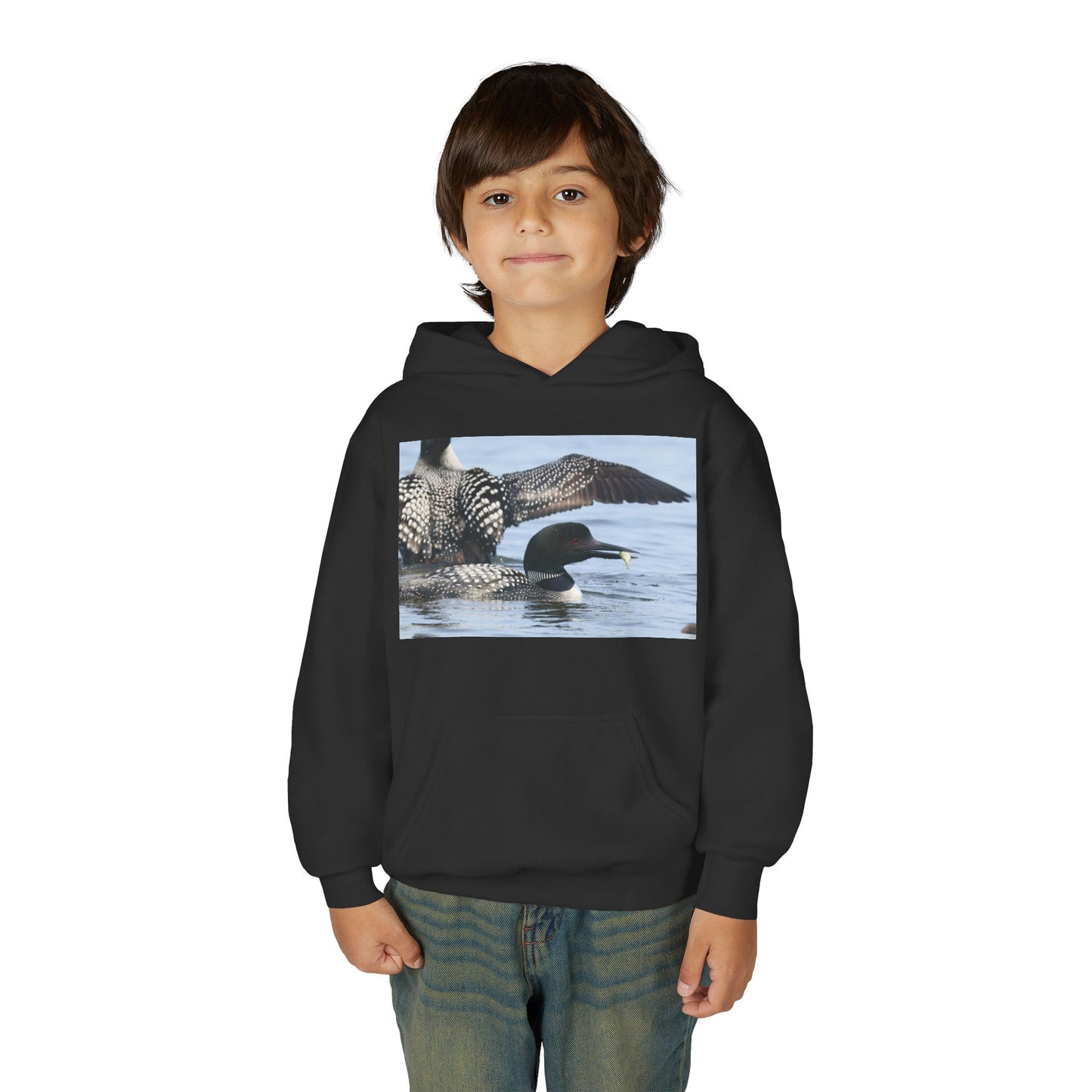 Loon Lake Youth Hoodie — Scenic Common Loon Wildlife Photo