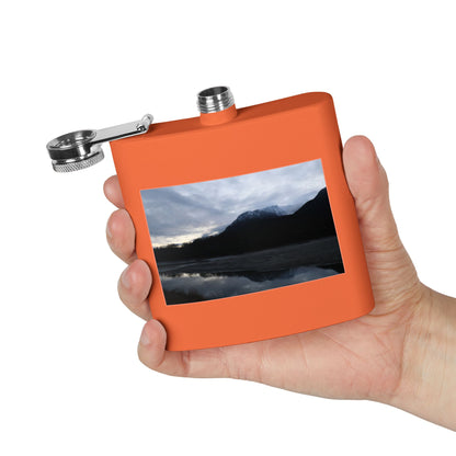 Mountain Lake Evening Stainless Steel Flask — 6oz Wilderness Hip Flask