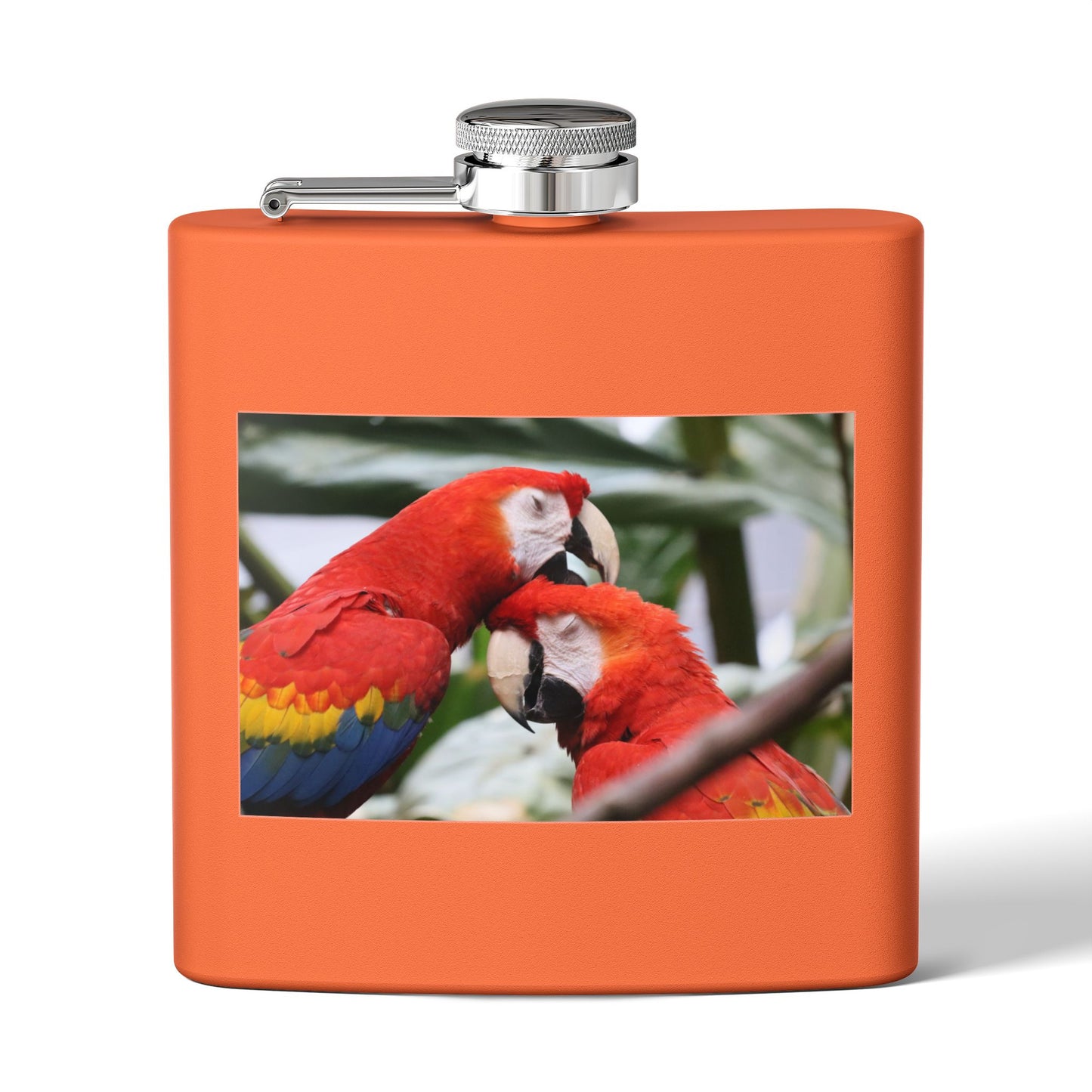 Parrot Photo Stainless Steel Flask — 6oz Tropical Scarlet Macaw Hip Flask