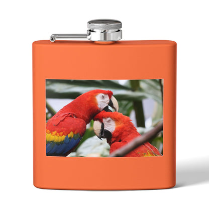 Parrot Photo Stainless Steel Flask — 6oz Tropical Scarlet Macaw Hip Flask