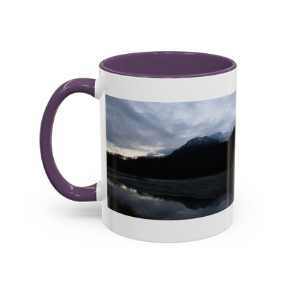 Scenic Mountain Lake Accent Coffee Mug — Moody Sunset Reflection (11oz & 15oz)
