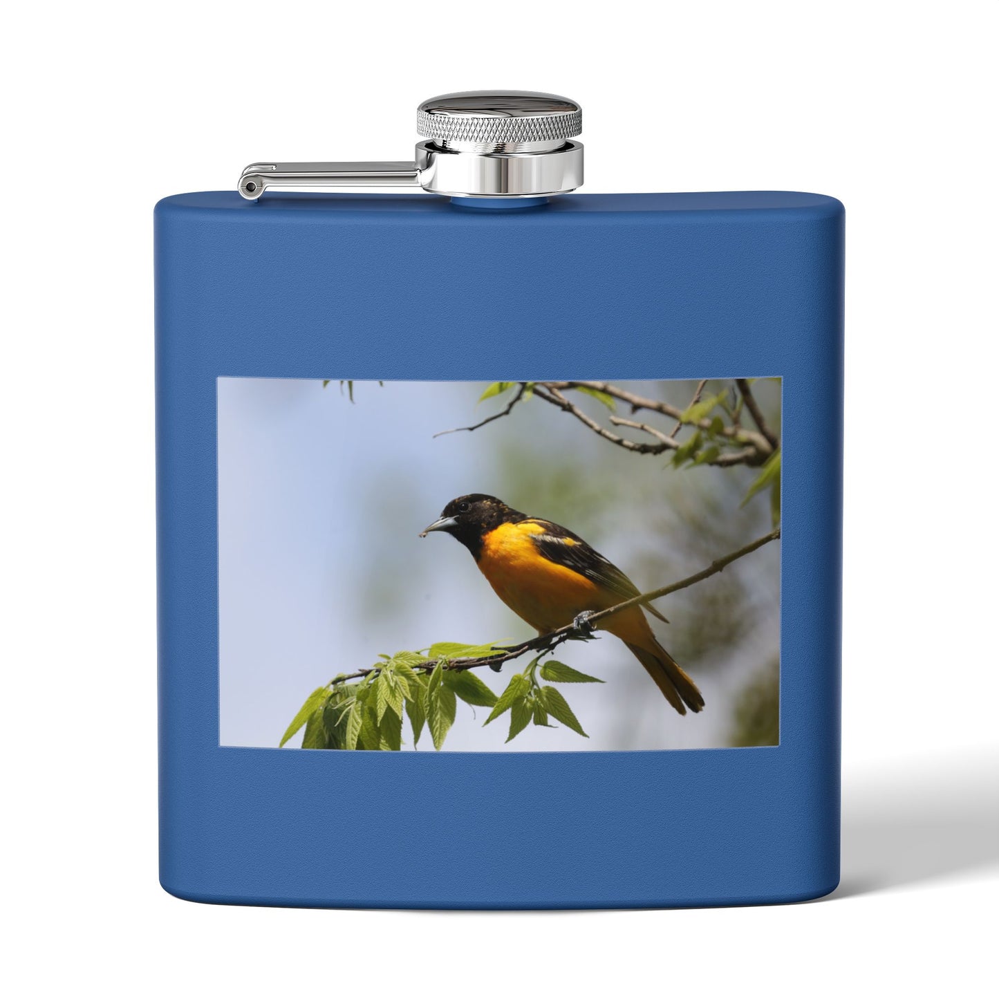 6oz Bird Photo Stainless Steel Flask — Baltimore Oriole Nature Gift