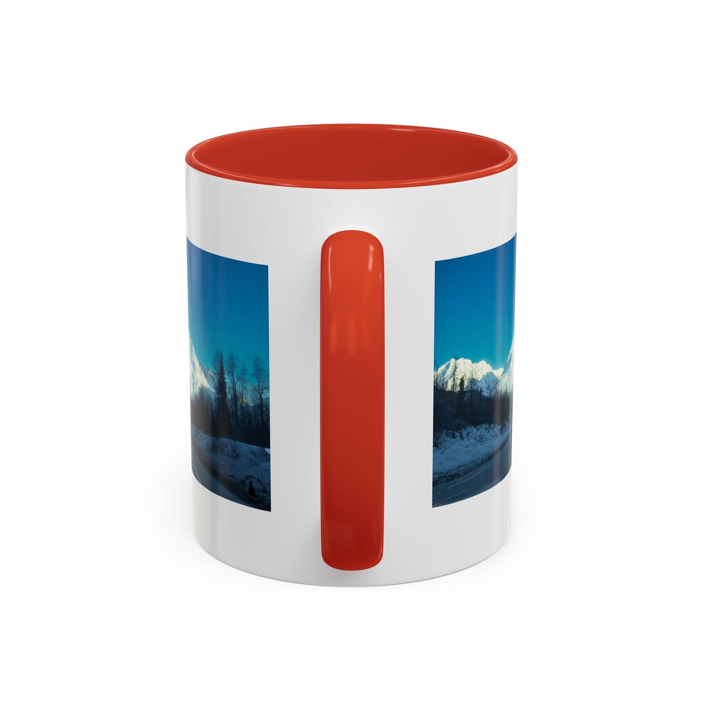 Scenic Mountain Panorama Accent Coffee Mug — Snowy Peaks Travel Coffee Cup (11/15 oz)