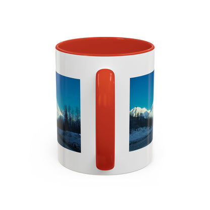 Scenic Mountain Panorama Accent Coffee Mug — Snowy Peaks Travel Coffee Cup (11/15 oz)